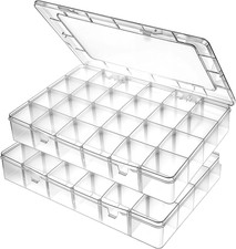 24 Grids Large Plastic Organizer Box, 2Pcs Clear Storage Box with Adjustable Div