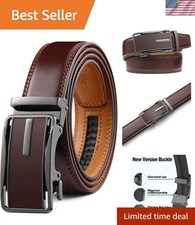 Leather ratchet belt 1 3/8" with Click Sliding Automatic Buckle, Adjustable b...