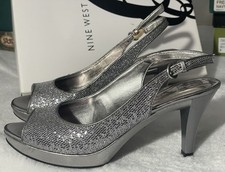 Nine West Karoo Sling Back Glitter Peep Toe Heels Size 5M