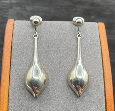 Sleek Modern Silver-Tone Teardrop Dangle Earrings