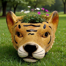 Tiger Head Planter Flower Pot Garden Animal Face Plant Holder Outdoor Decor