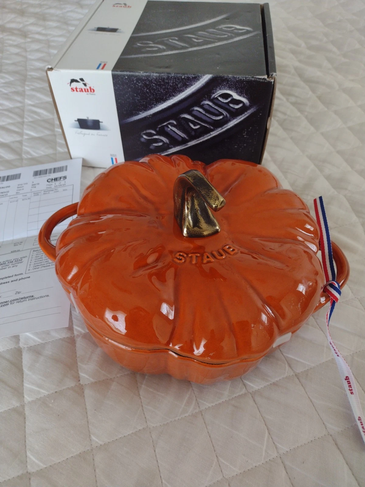 New STAUB Pumpkin Cocotte 3.5 QT 9.5" Cinnamon Enamel Cast Iron Dutch Oven 2015
