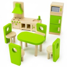 Deluxe Educational Pretend Play Wooden Dollhouse Kitchen Playset - 9 Piece Set