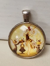 Queen Bee Necklace Pendant  Vintage Ephemera Bumble Bee Fairy Three Bee Friends 