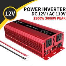 1500W Car Power Inverter 12V to 110V for RV Truck Camping 3000W Peak AC Outlet