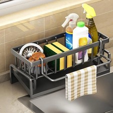 Black Aluminum Kitchen Sink Sponge organizer Rack with Towel Holder Rust Free