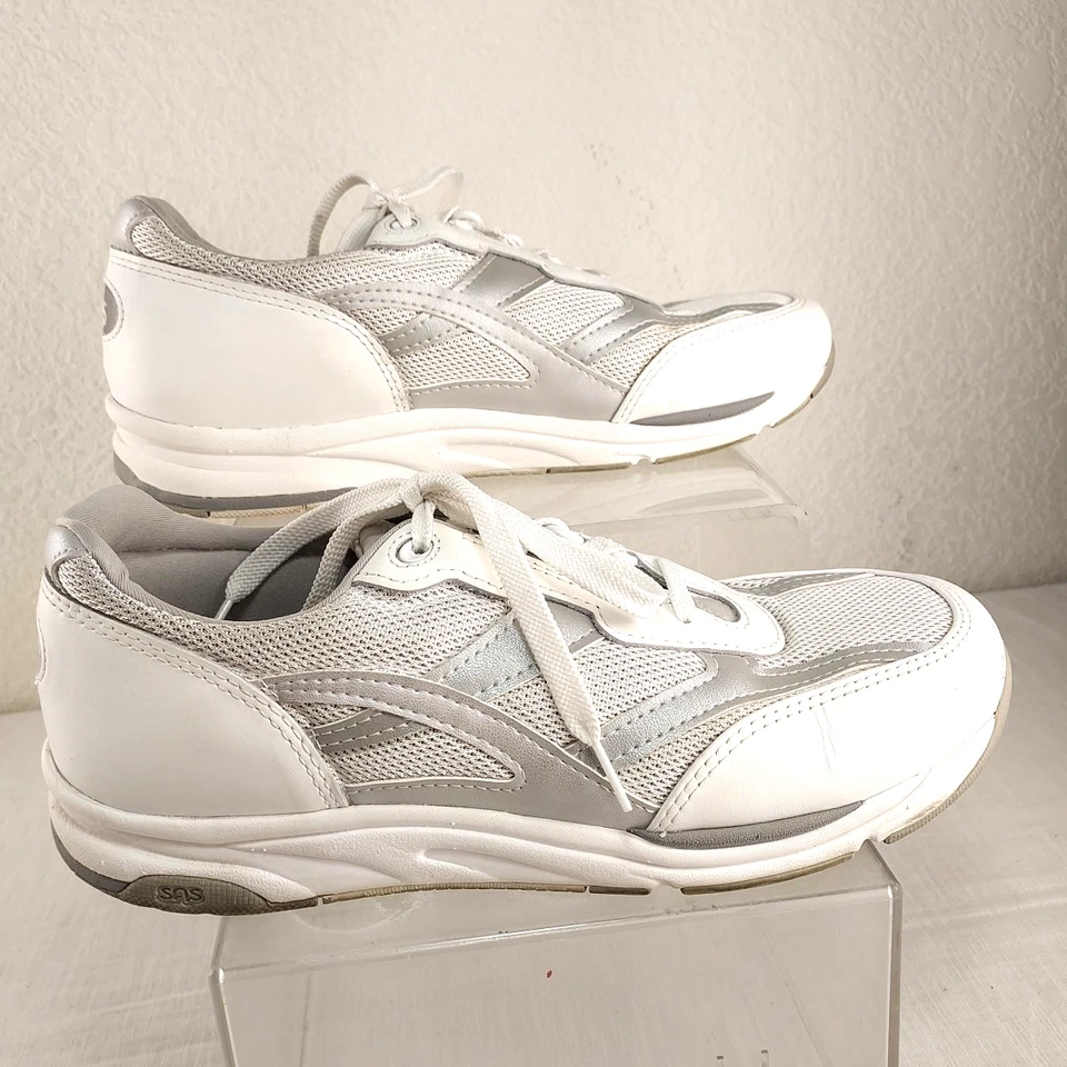 SAS Women 10 M Tour Mesh Leather Lace Up Tripad Sneaker Silver White 1 Flaw USA - Image 2 of 4