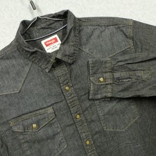 Wrangler Shirt Mens Large Charcoal Pearl snap Chambray long Sleeve Denim western