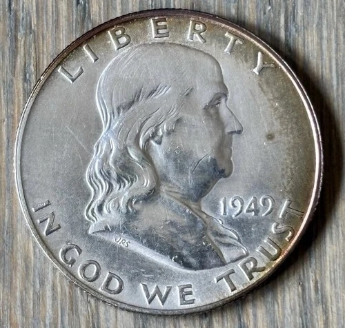 1949-D Toned Franklin Half Dollar Key Date Denver Mint UNC Silver