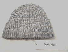 Calvin Klein Thermal Lined Ribbed Beanie Hat - Grey/Beige - MSRP 48 - NWT 