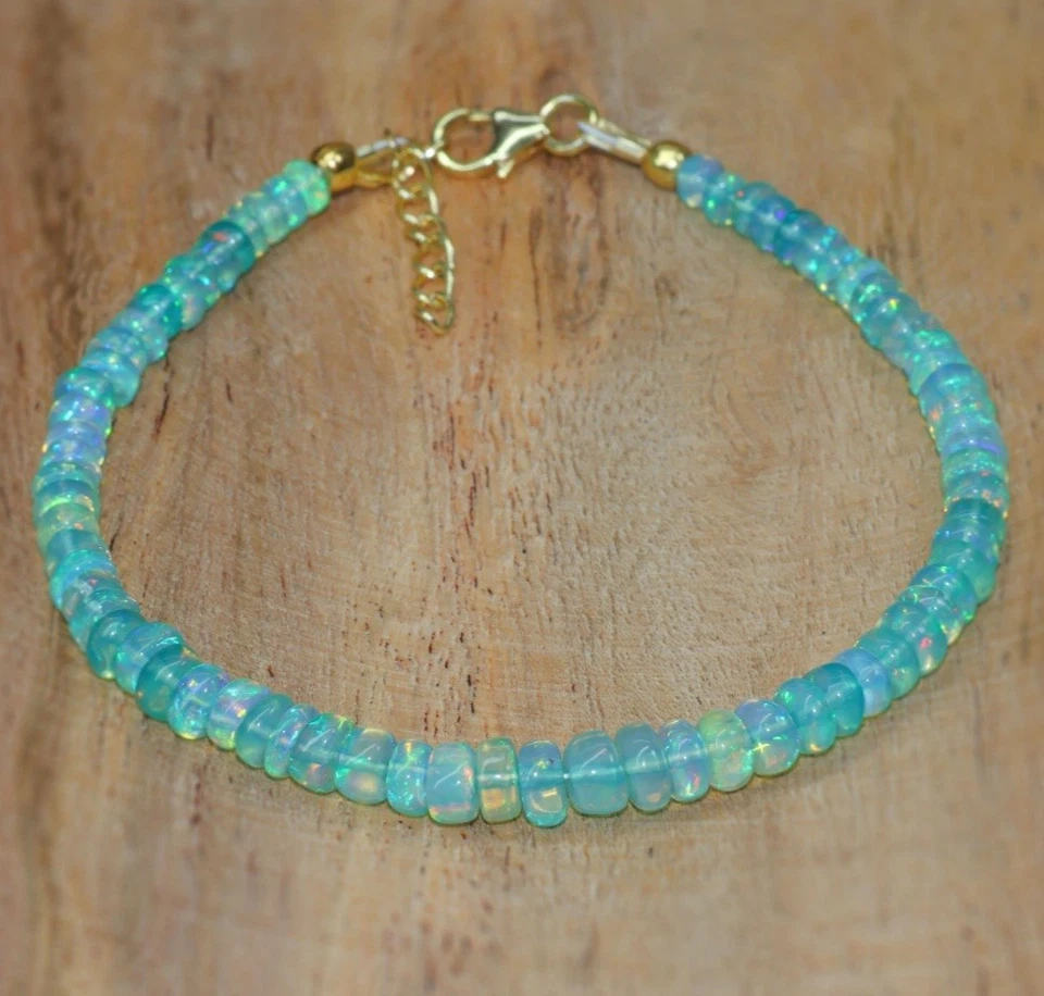 Collar de piedras preciosas de ópalo verde etíope natural de 7" cuentas facetadas de ópalo cuentas de 3-5 mm Foto 3 de 4