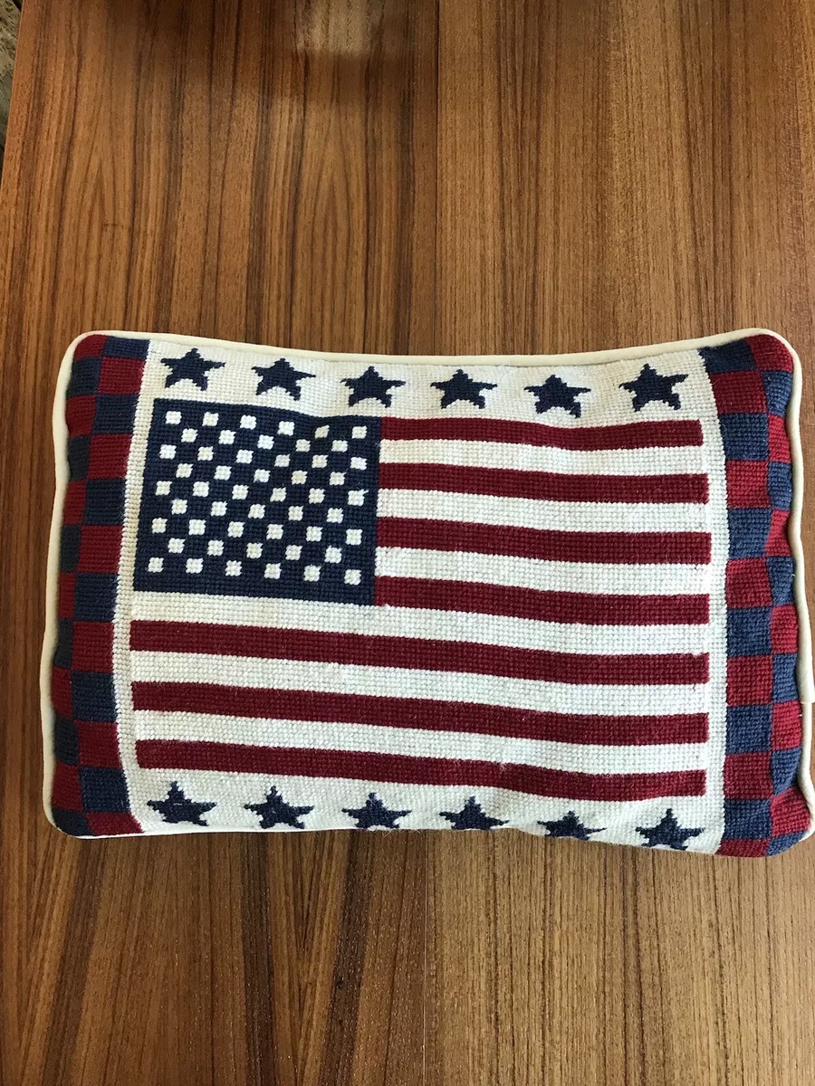 Vintage American Flag Needlepoint Pillow with Creme Backing eBay