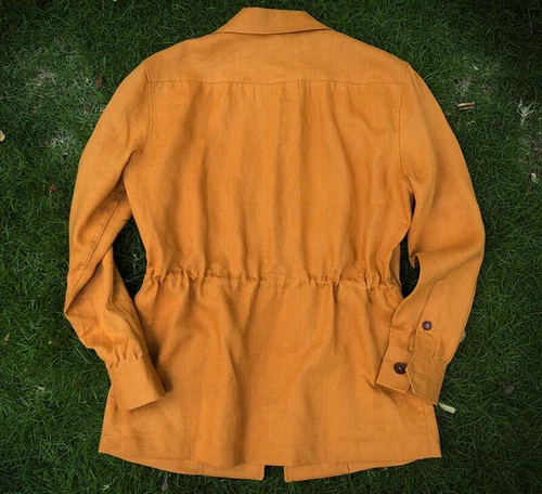 Men 100% Linen Safari Jacket Slim Hunting Coat Casual Pockets Retro Formal Coat - Picture 16 of 16