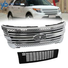 For Ford Explorer 2011-14 2015 Front Upper Chrome Grille Assembly & Lower Grille