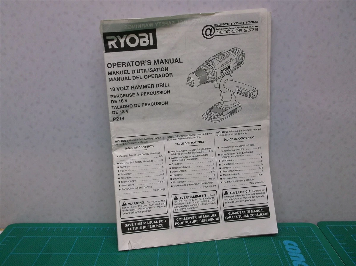 P214 Ryobi 18V 1 2 Inch Hammer Drill Manual Only eBay