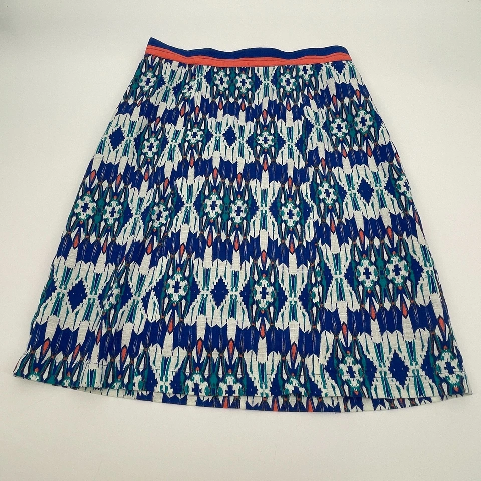 Falda corta informal de algodón Plenty by Tracy Reese para mujer 2 IKAT azul forrada preppy Foto 4 de 4