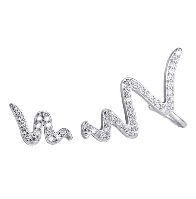 Orecchini Climber Crawler A Forma Di Cuore Amore Fulmine In Argento Sterling - Immagine 2 di 4