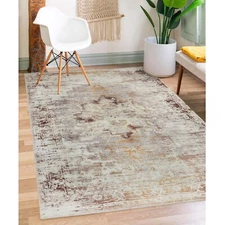 Dove Vintage Rustic Distressed Geometric Washable Soft Indoor Area Rug or Runner