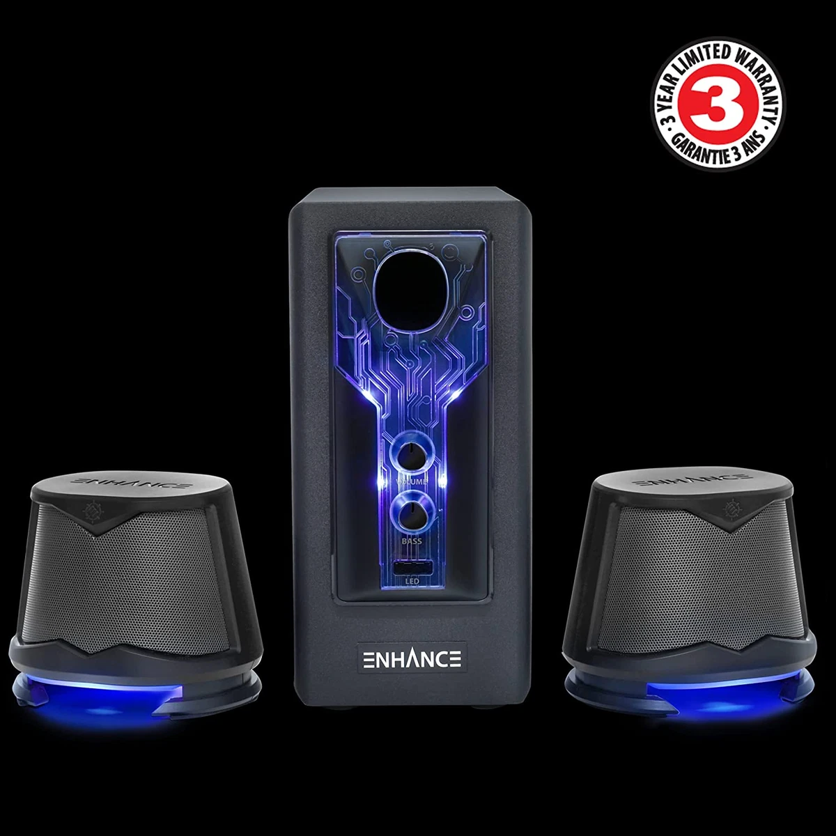 SB 2.1 Computer Speakers with Subwoofer Blue LED Gaming Speakers