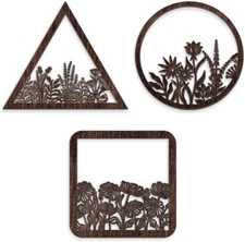 Wooden Flower Wall Art 3 Piece Boho Rustic Floral Decor Brown