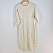 Uniqlo womens t shirt dress size XS beige 3/4 sleeve cotton blend midi 083986