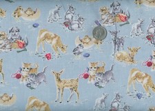 1940s Vintage Style BABY ANIMALS *STORY BOOK* Marcus Bros. Aqua Fabric 1 YARD