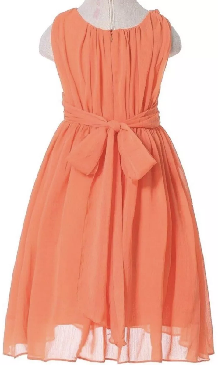 Junior Bridesmaid Flower Girl Dress Orange Ruffle Chiffon Summer