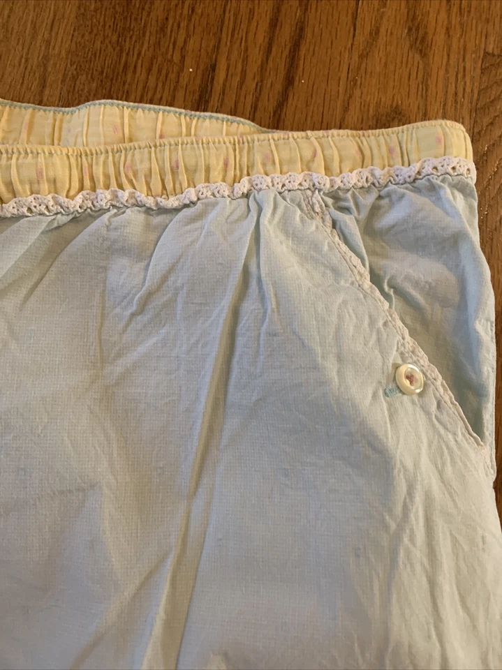 Ole Navy Intimates Lounge Pant XL Cotton Light Weight Pale Blue Yellow Lace trim - Image 4 of 4