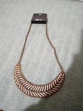 Zad Necklace With White Seed Beads And Mesh, NWT