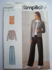 Simplicity R10994 9272 Pattern Knit Cardigan Top Pull on Pants Misses XS-XL Unc