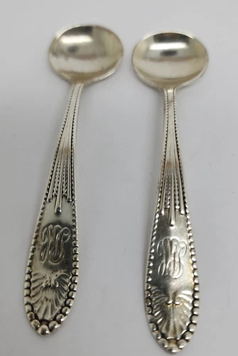 A SET OF 2 RARE ANTIQUE GORHAM CHIPPENDALE STERLING  MASTER SALT SPOONS 3 1/2"