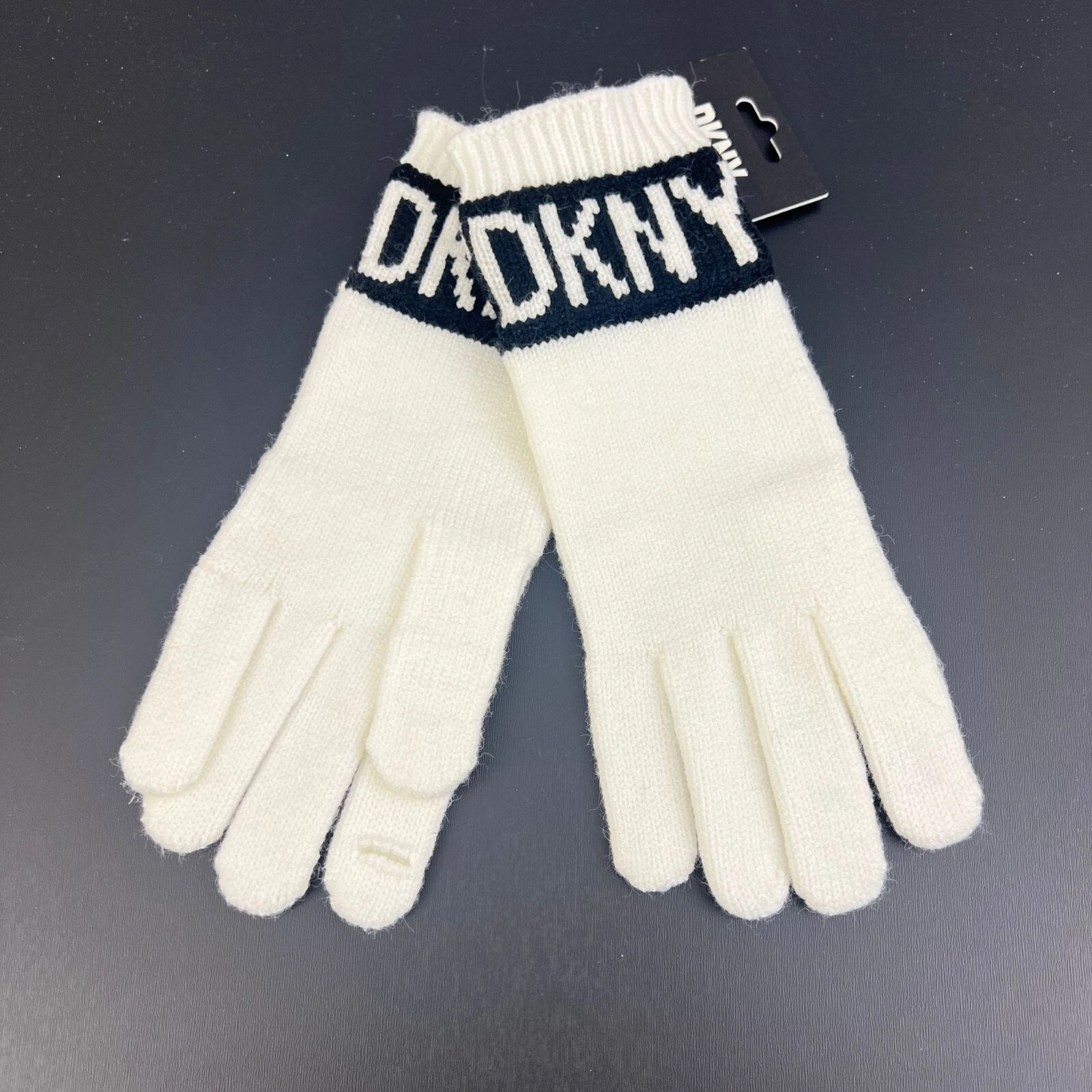 DKNY Women's Ivy Winter Gloves White Logo Gloves Size 0S Touch Screen Texting