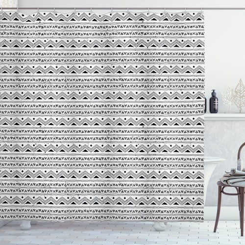 Tribal Shower Curtain Black White Aztec Border Print for Bathroom eBay
