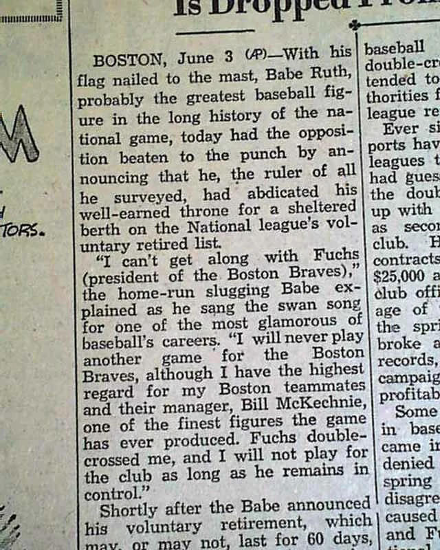 Today in History: Babe Ruth Retires (1935)