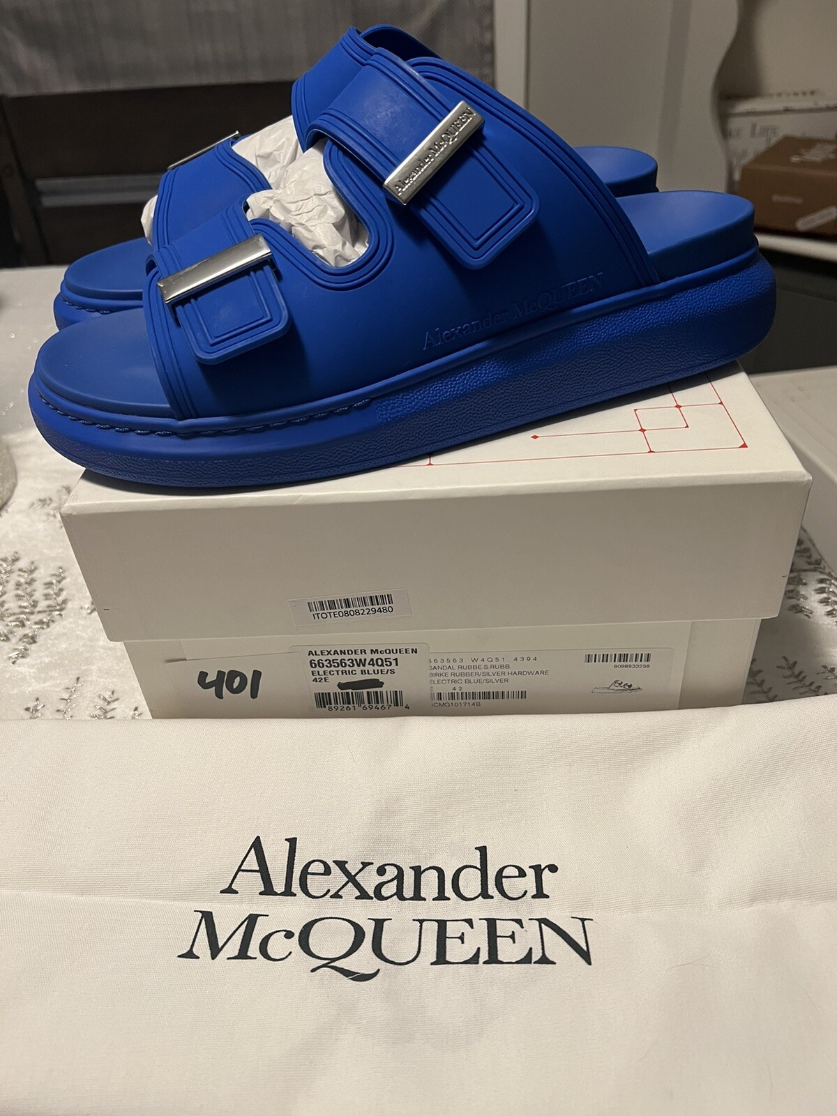 NEW Mens Alexander McQueen Rubber Strap Slides Sandals Electric Blue Sz 9  42 889261694674 | eBay