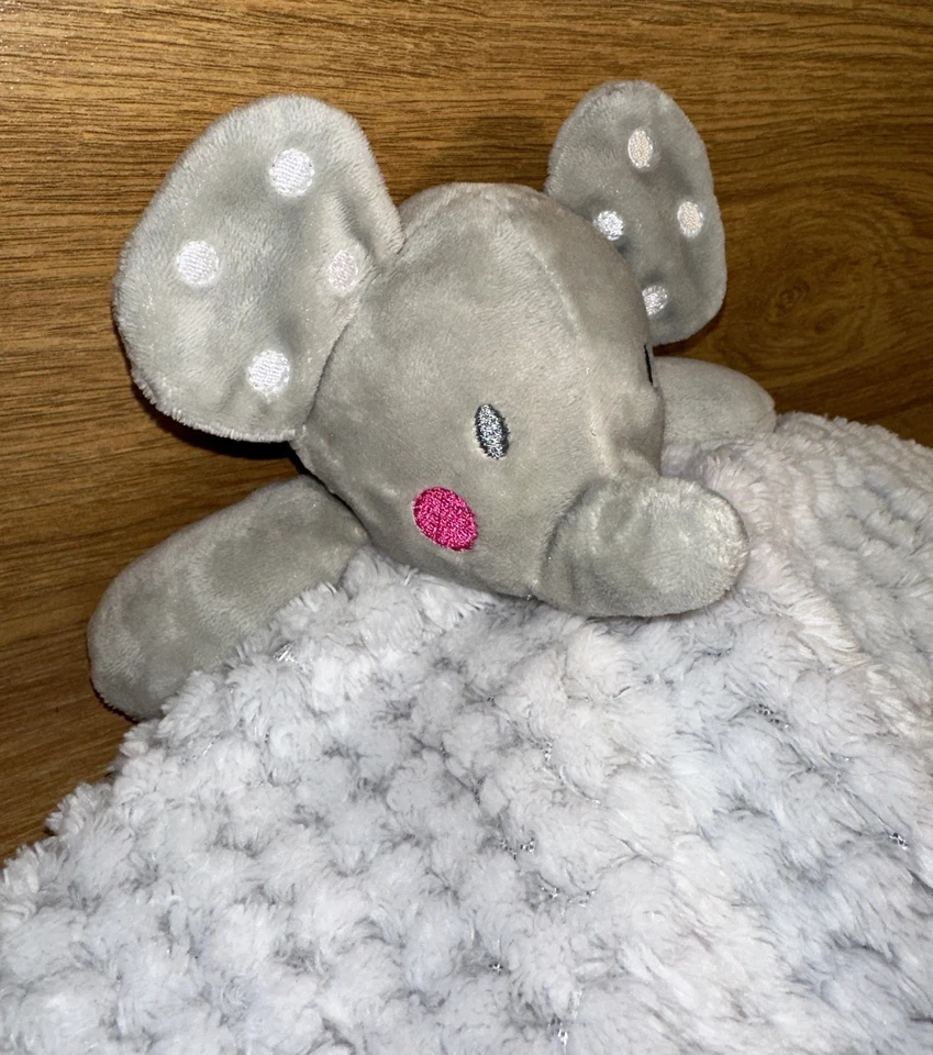 Manta de seguridad para bebé de felpa gris elefante Lovey mejillas rosas suaves  Foto 3 de 4