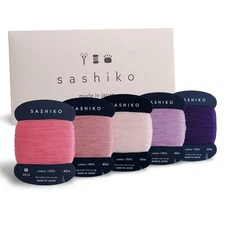 Sashiko 100 Cotton Card Type Thread 40m x 5 Colors with English Manual, Sewin...