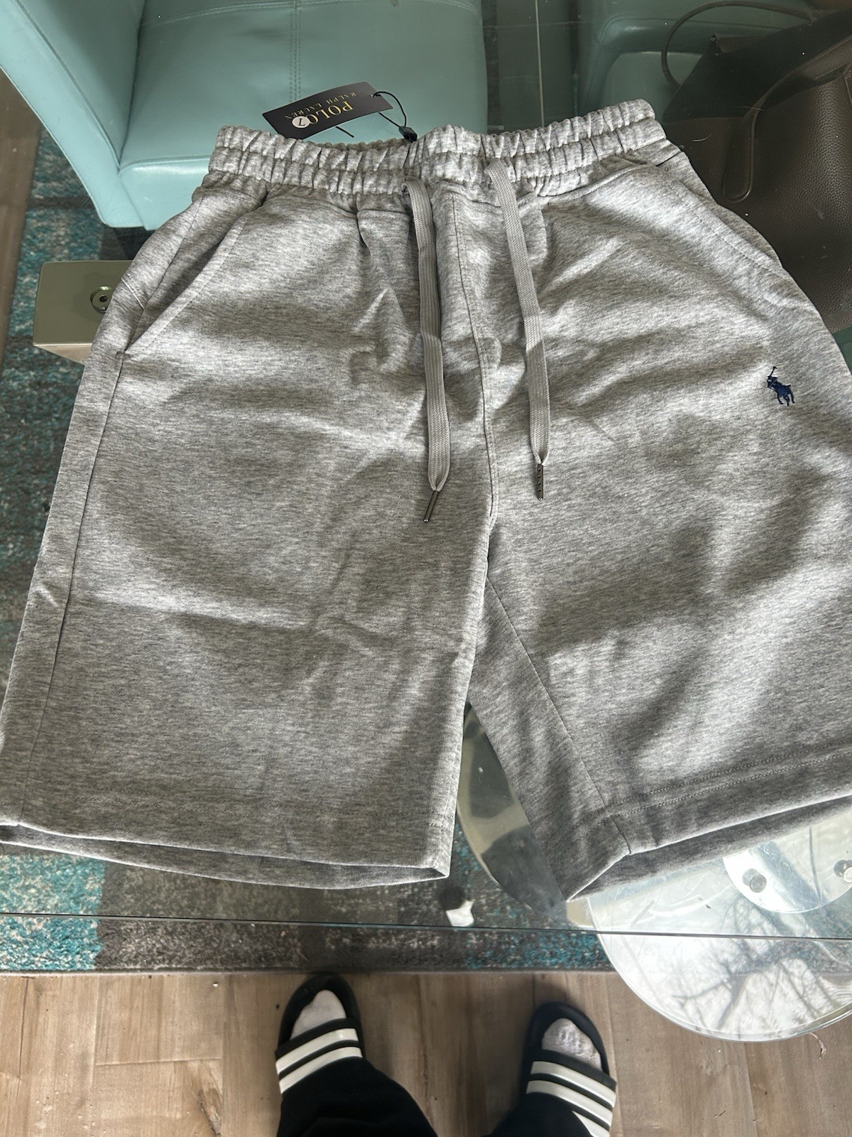 Polo Ralph Lauren Men's Blue Grey Cotton Sweat Shorts Size L