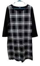 Chaps Women's 3/4 Sleeve Black & White Plaid Sheath Knee Length Dress Sz XL