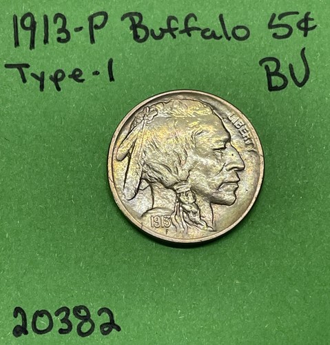 1913 P Type-1 Buffalo 🦬 Indian Head Nickel 5c Piece BU Uncirculated Nice Toning
