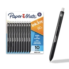 Paper Mate InkJoy Black Gel Pens Medium Point (0.7 mm) Comfort Grip 10 Count Fas