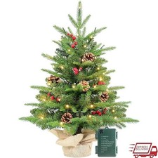 Prelit 2ft Christmas Tree W/ 50 LED Lights Realistic Pine Cones Berries Decor US