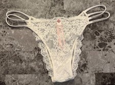 VICTORIA'S SECRET WHITE ROSE APPLIQUE LACE SHINE STRAP STRAPPY BRAZILIAN PANTIES