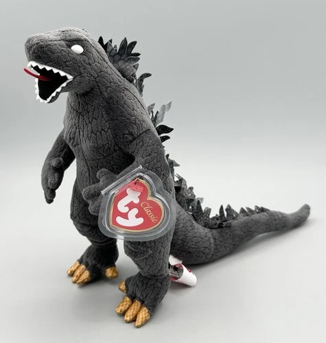 Godzilla Classic Beanie Babies White Eyes Ty Japan w/ Heart Tag Vtg 2001