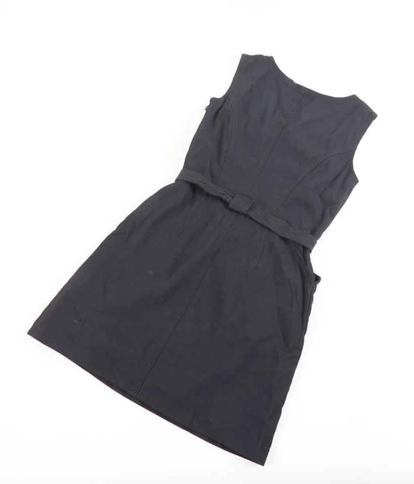 Mini Vestido Moschino Barato y Chic Negro Talla 8 Con Cinturón Fiesta de Vacaciones Foto 3 de 4