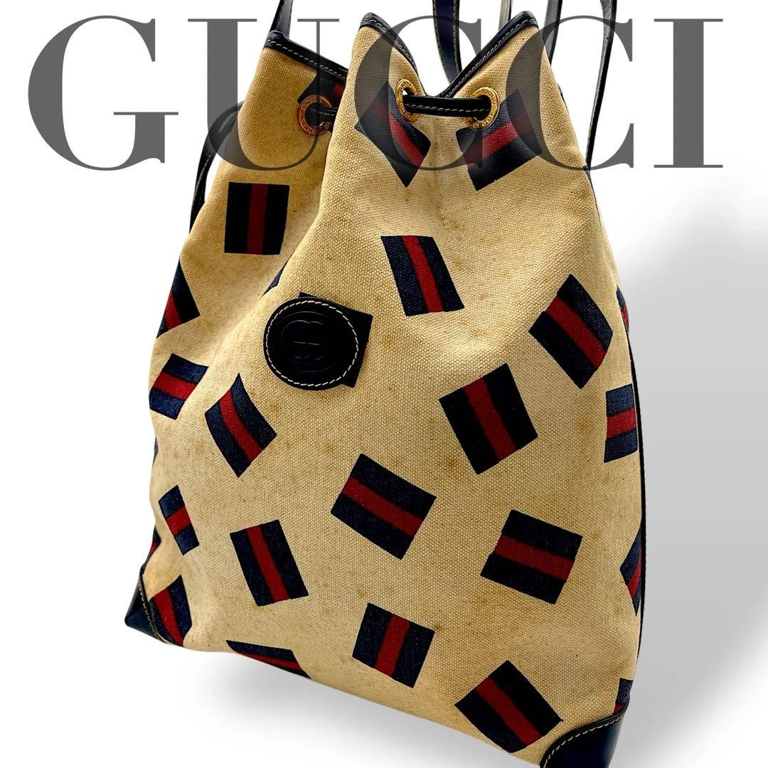 Sac à cordon GUCCI ligne sherry imbriquée bleu rouge #PGFO7D