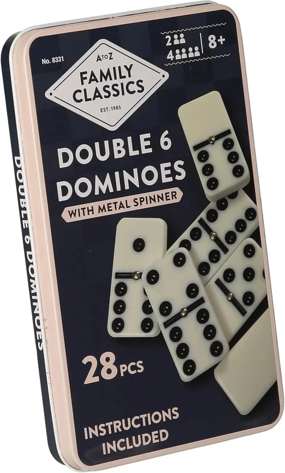 DOMINOES DOUBLE SIX PLASTIC BLACK WHITE DOT 28 DOUBLE 6 DOMINOES SET UK - Image 2 of 4