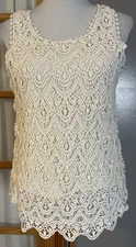 Solitaire Anthropologie Embroidered Lace Top Sz M Cream Sleeveless Classic Boho