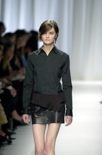 Balenciaga Le Dix Fall 2001 Off White Cream Stripe Ruffle Detail Shirt 40 Runway