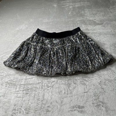 Justice Leopard Print Sequin Skirt Sz 18 Elastic Waist Bling Y2K